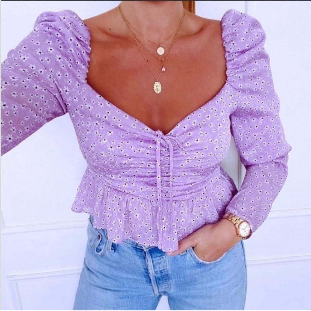 Zara purple puff sleeve top flower print